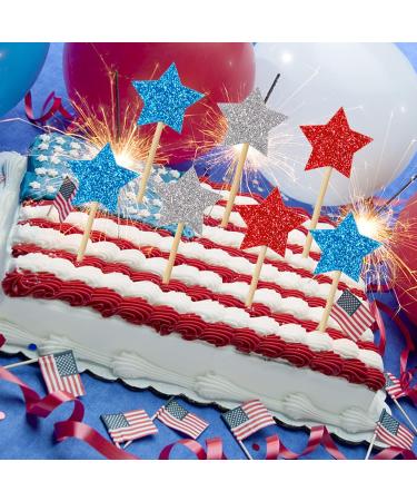 36 Pieces Glitter Star 4th of July cupcake toppers Glitter Gold Star Cakes Toppers for Independence Day 4th of July Party Supplies Favors(Blue Red White) - Buy Online on GoSupps.com