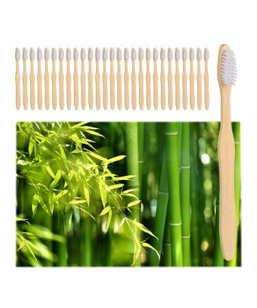 Relaxdays bamboo toothbrushes 24 set bristle medium vegan sustainable bpa-free hand toothbrush coated white white 24 pieces (1 Pack)