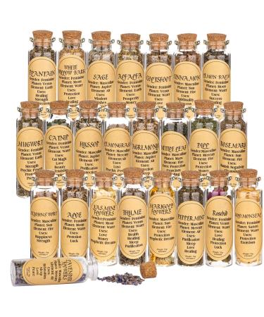 Witchcraft Supplies, 24 Bottles Herbs for Witchcraft, Dried Herbs for Witchcraft, Pagan, Rituals, Witch Spells, Wiccan Supplies and Tools