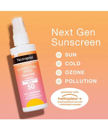 Neutrogena Invisible Daily Defense Face Mist SPF 50 Sunscreen - Oxybenzone-Free - 3.4 fl. Oz - Buy Online on GoSupps.com