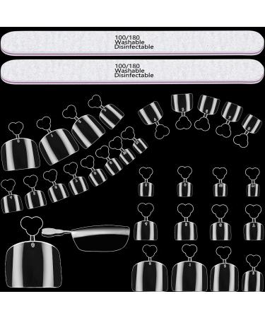 600 Pieces Acrylic False Toenails Square Short Press on Fake Toenails Full Cover Fake Toenail Tips with 2 Pieces Nail Files for Women Lady Girls DIY Foot Decoration (Transparent)