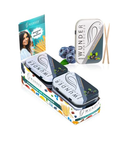 Wunder toothpick display (6 -pack) - toothpick with taste - plastic -free chewing gum - helps against bad breath - smoking cessation - fresh breath with flavored toothpick - sugar -free blueberry