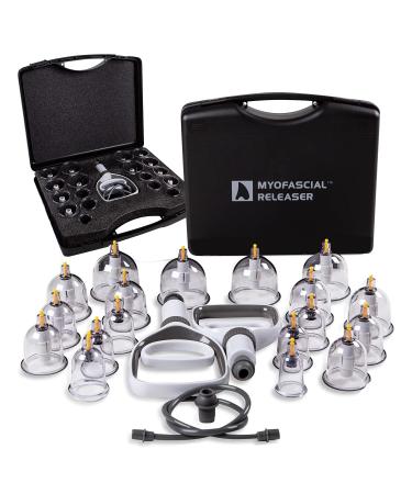 Myofascial Releaser Professional Cupping Therapy Set - 18 Multi-Sized Vacuum Cups with Two Hand Pumps and Detailed Cupping Book - Massage Cupping Set for Massage Therapists