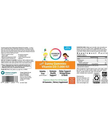 Rainbow Light Kids Sunny Gummies Vitamin D3 1000 IU Assorted Fruit 60ct - Boost Your Child's Health with Delicious Gummy Vitamins! - Buy Online on GoSupps.com