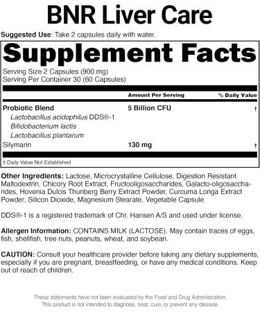 AceBiome Bnr Liver Care Milk Thistle Probiotics and Prebiotics Silymarin Liver and Digestive Support 5 Billion CFU Guaranteed 60 Capsules - Buy Online on GoSupps.com