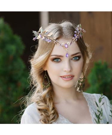 MOSTORY Handmade Purple Grape Vine Headband Woodland Fairy Crown Headpiece with Lavender Crystal Tiara for Women Womens Cosplay Costume Accessory for Wedding Bridal Maternity - Buy Online on GoSupps.com