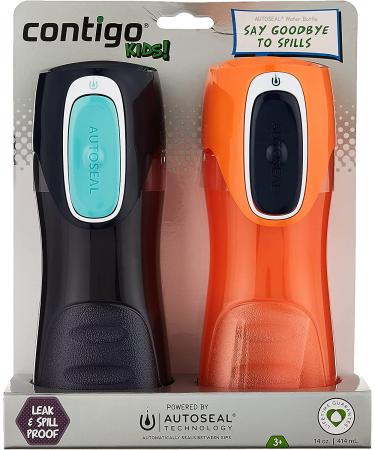Contigo Autoseal Trekker Kids Water Bottles 14oz 2-Pack Navy & Nectarine - Set of 2 Leakproof Bottles for Children - Buy Online on GoSupps.com