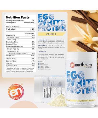 EarthNutri - Egg White Protein Powder Supplement for Pre Intra or Post Workout 26g of Protein Per Serving Supports Muscle Strength & Recovery No Artificial Additives - Vanilla 20 Servings (640g) - Buy Online on GoSupps.com