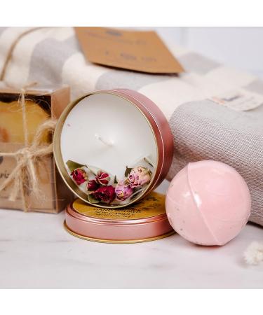 Rose Spa Gift Set for Women - Turkish Towels, Candle, Soap, Bath Salt & Bomb - Luxurious Self-Care Kit - Buy Online on GoSupps.com