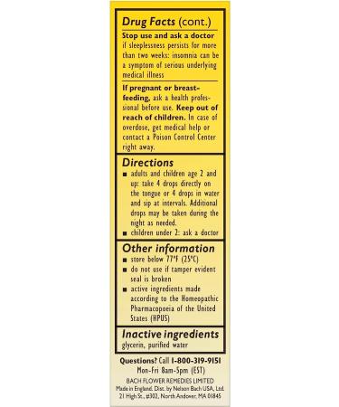 Bach RESCUE SLEEP Dropper 20mL | Natural Sleep Aid Homeopathic Flower Essence | Non-Alcohol Formula | Family-Friendly - Buy Online on GoSupps.com