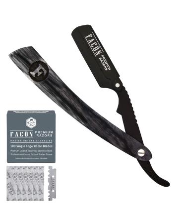 100 BLADES + Facn Professional Wooden Straight Edge Barber Razor - Salon Quality Cut Throat Shavette