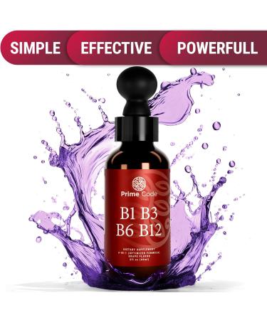 Prime Code Liquid Vitamin B1 Drops with Vitamin B3 B6 & B12 | B Complex Liquid Supplement | Thiamine Supplement for Adults | High Absorption | Immune Support | Non-GMO | Gluten-Free - Buy Online on GoSupps.com