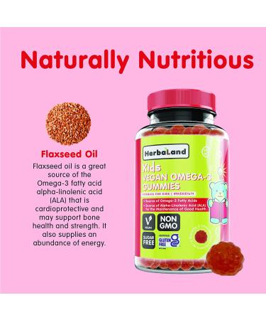 Herbaland Vegan Omega-3 Gummies for Kids - Sugar-Free Plant-Based Fish Oil Children's Vitamins - Flaxseed Oil Fatty Acids - Orange Flavor - 90 Count - Buy Online on GoSupps.com