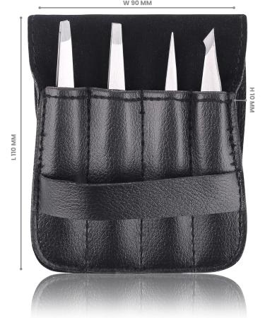 Professional Stainless Steel Eyebrow Tweezers Set - 4 Pieces with Travel Case by Hobri International - Perfect Beauty and Personal Care Tool - Buy Online on GoSupps.com