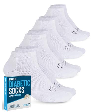 Doctor's Select Bamboo Diabetic Socks Women & Men - 4 Pairs Ankle Bamboo Socks Womens | Diabetic Socks for Women Size 6-9 White Large
