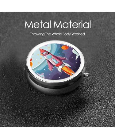 Buy Cartoon Rocket & Universe Portable Metal Pill Box - Round Mini 3-Compartment Hinged Design Perfect for Travel - Small Pills Organizer - Buy Online on GoSupps.com
