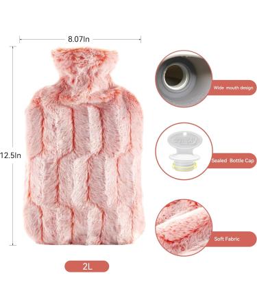 Samply 2L Hot Water Bottle with Luxury Faux Fur Cover - Pink | Hand, Feet, Neck and Shoulder Pain Relief - Buy Online on GoSupps.com