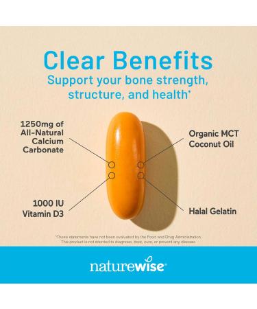 NatureWise High-Purity All-Natural Calcium 1250mg + Vitamin D3 1000IU + Organic MCT Coconut Oil - Pregnancy Safe + Non-GMO - Absorption Friendly Gluten Free - 60 Softgels 30-Day Supply Unflavored 60 Count (Pack of 1) - Buy Online on GoSupps.com