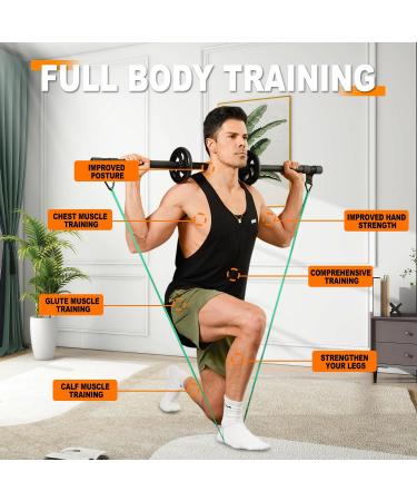 Buy HOTWAVE Resistance Bands Bar with Ab Roller - Portable Home Gym for Strength Training Squats & Weightlifting - Full Body Exercises - Buy Online on GoSupps.com