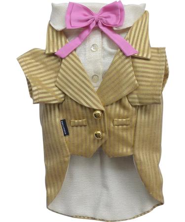 Doggy Dolly F036 Tuxedo for dogs with bow tie gold striped size: XXS XXS chest 26-28cm back 13-15cm