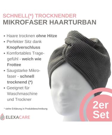 Elexacare Haarturban - 2-Piece Microfiber Turban Towel Set (Anthracite/Dark Gray) for Long Hair - Buy Online on GoSupps.com