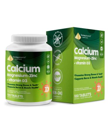 Health Pyramid Calcium Magnesium Zinc with Vitamin D3 Supplement for Strong Bones and Teeth Cal Mag Zinc Supports Nerve and Muscle Health 100 Vegan Tablets