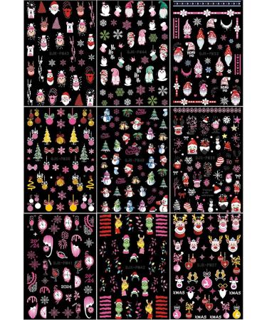Christmas Nail Stickers 9 Sheets Self-Adhesive Nail Decal Snowman Snowflake Tree Nail Art Decoration Design Supplies - Buy Online on GoSupps.com