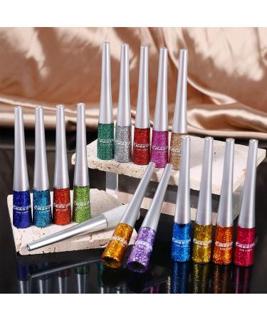 16 Colors Glitter Liquid Eyeliner Set - Waterproof, Long Lasting Eye Makeup Kit for Women - Green, Purple, Blue, Pink, White, Silver, Gold Colored Eyeliners - Buy Online on GoSupps.com