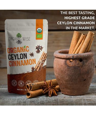 Organic Wise Ceylon Cinnamon Powder - USDA Certified Organic Ground Spice | 1 lb Bulk Bag | Packed in USA - Buy Online on GoSupps.com