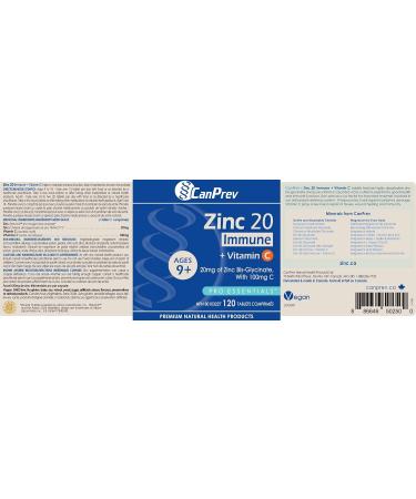 CanPrev - Zinc 20 Immune + Vitamin C 120 Tablets - Helps to Maintain Immune Function and Protect Cells Against Oxidative Damage - Buy Online on GoSupps.com