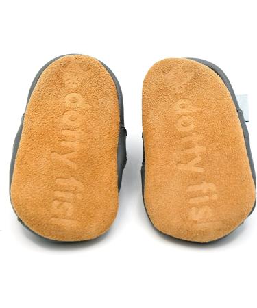 Dotty Fish Soft Leather Baby Shoes | Toddler Sandals | Non-Slip Suede Soles | Grey | 0-6 Months to 3-4 Years - Buy Online on GoSupps.com