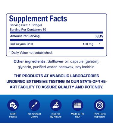 High Absorption CoQ10 100mg Softgels - Clinical Formula Coenzyme Q10 100mg for Skin Heart Energy Antioxidant and Brain Support - Easy to Swallow - Made in the USA in cGMP Facilities - 30 Servings - Buy Online on GoSupps.com