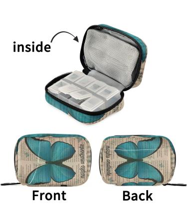 Pfrewn 7-Day Pill Organizer Case - Vintage Blue Butterfly Travel Pouch for Vitamins & Supplements - Portable Weekly Medicine Holder - Buy Online on GoSupps.com