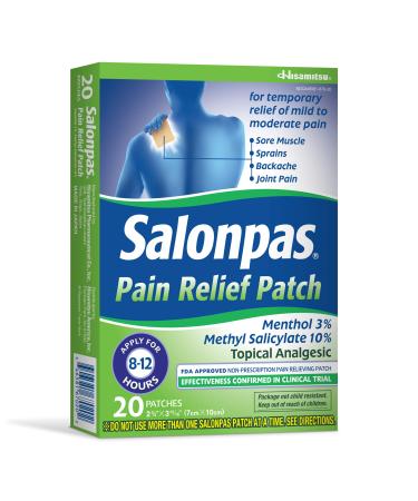 Salonpas Pain Relieving Menthol and Methyl Salicylate Patch 20 Count for Back Neck Shoulder Knee Pain and Muscle Soreness 12 Hour Pain Relief - Buy Online on GoSupps.com
