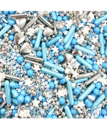 Blue silver white baby shower silver cute stars hearts Metallic Sprinkles for cupcake cookies cake toppers pearls balls 100s and 1000s decoration cake cupcake topper HE'S A CUTIE