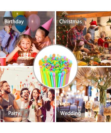 Disposable Snow Cone Spoon Straws Plastic Spoon Drinking Straws Assorted Colors 100 Pack - Buy Online on GoSupps.com