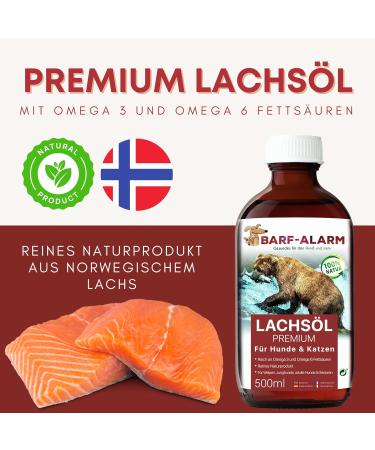 Premium Salmon Oil for Dogs 500ml - Omega 3 & 6 Ideal for Puppies Adults & Seniors | Barf Alarm - Buy Online on GoSupps.com