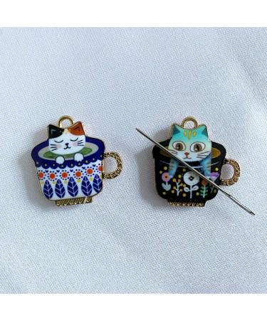 2 Pieces Needle Minder Cartoon Cup Cat Cute Needle Holders Magnet for Modern Cross Stitch Embroidery Accessories