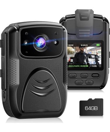 LAMTTO 4K Police Body Cam WiFi w/64GB SD Card, 4000 mAh Portable Wearable Security Camera, Body-Worn Police Personal Cam GPS Law Enforcement IP65 Waterproof Infrared Night Vision (Deep Black)