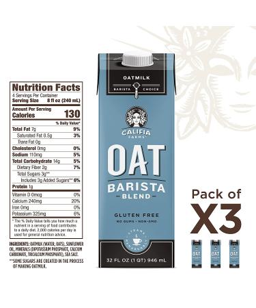 Califia Farms Oat Milk Original Barista Blend 32 Fl Oz (Pack of 3) - Non-Dairy Creamer, Vegan, Gluten-Free, Plant-Based - Buy Online on GoSupps.com