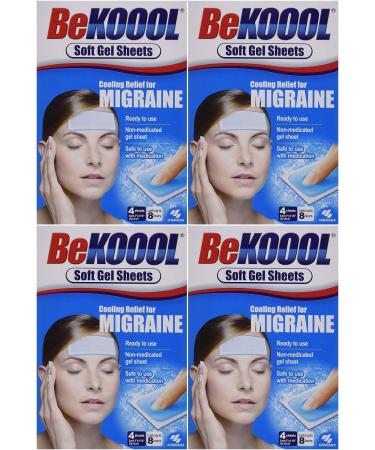 Be Koool Cooling Relief for Migraine, Soft Gel Sheets, 4 Sheets (Pack of 4) 4 Count (Pack of 4)