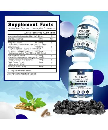 VITAMIZED Himalayan Shilajit for Men & Women - 10 000mg Shilajit Ashwagandha Supplements + Irish Sea Moss Tongkat Ali PQQ & More - 60 Capsules - Buy Online on GoSupps.com
