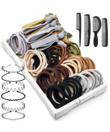 XunYee 85 Pieces Hair Accessories Set for Men  25 Pieces Braided Hair Ties 25 Knotted Men Hair Ties 25 Elastics Hair Ties 6 Wavy Metal Headbands 4 Comb Unisex Headwear for Hair Styling