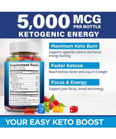 Keto Burn Gummies 5000 MG - Extra Strength Ketosis Support for Advanced Weight Management - Improve Metabolism and Boost Energy - 60 Gummies - Buy Online on GoSupps.com