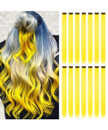 16Pcs Colored Clip in Hair Extensions 22 Inch Colorful Highlights Hairpieces Straight & Long Heat-Resistant Synthetic Hair Accessories for Kid Girls Women Party Hair Decor (16Pcs-Yellow)