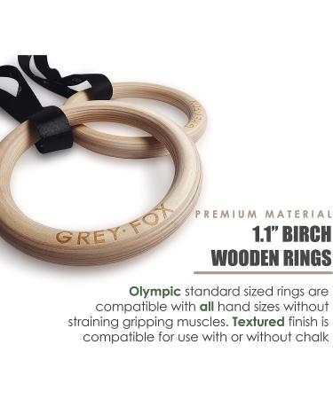 Grey Fox Premium Numbered 1.1 Wooden Gymnastic Rings with Adjustable Straps - Olympic Size, Chalk, Non-Slip Buckle | Full Body Suspension for Bodyweight Calisthenics - Home Gym Equipment for Fitness Enthusiasts - Buy Online on GoSupps.com