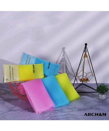 ARCH&M Exfoliating Washcloth Towel 3 Pack - Japanese & Korean Bath Scrub Sponge for Body Beauty - Back Scrubber for Shower - Red Yellow Blue - Buy Online on GoSupps.com