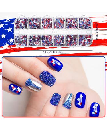 Patriotic 4th of July Nail Stickers & Star Glitter Sequins Set - American Flag Decals & Holographic Confetti - Buy Online on GoSupps.com