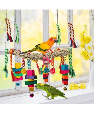 Seagrass Bird Swing Toy with Colorful Ropes and Wooden Chew Toys - For Lovebirds, Parakeets, Conures, Cockatiels - Buy Online on GoSupps.com