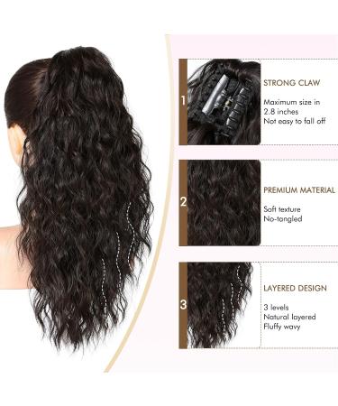 REECHO 18 Claw Clip Ponytail Extension - Long Curly Wavy Hairpiece for Women in Black/Brown - Natural Synthetic Hair Extension - Daily Wear - 160g - Buy Online on GoSupps.com